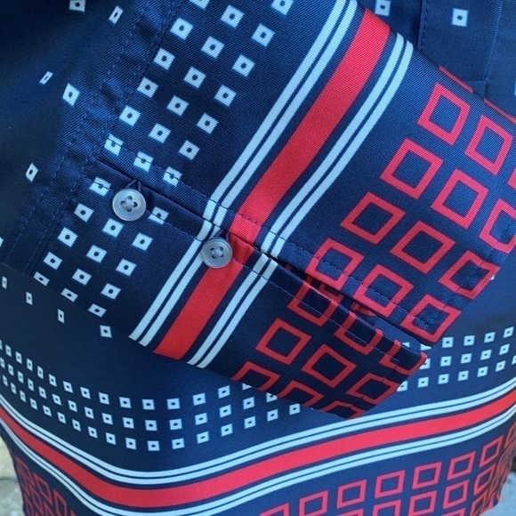 J Crew Drapey In Ratti Blue Red Geometric Print Long Sleeve High Low Tunic - Picture 7 of 16